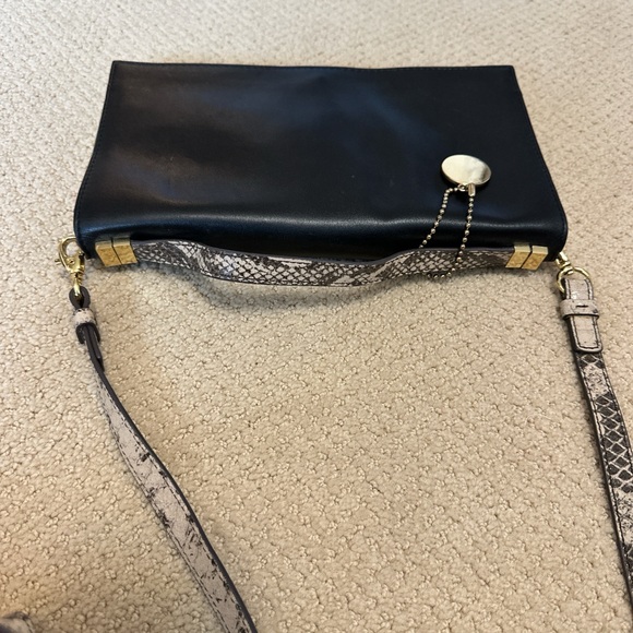 Vince Camuto Black Leather Clutch / Crossbody with Snake and Gold Accents - Picture 5 of 5